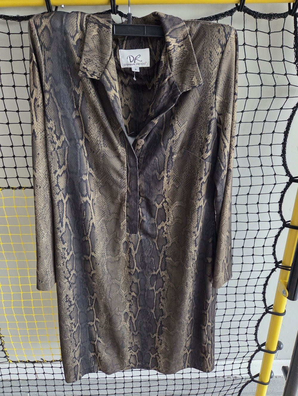 Donna Ricco Brown Snake-Print Shirt Dress Size Small